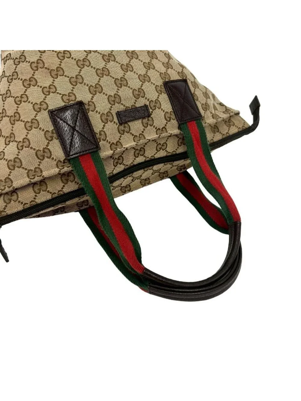 Gucci Sherry Line GG Logo Pattern Canvas Leather Handbag Mini Tote Brown
